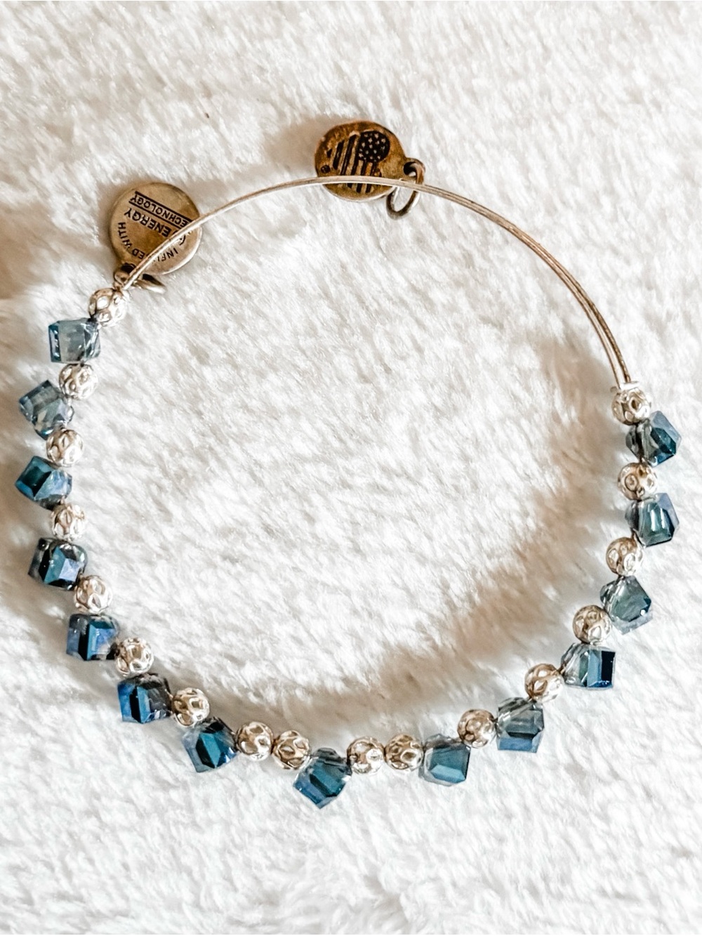 Alex and Ani Blue Swarovski Crystal & Silver Beaded Bangle Bracelet - Silver